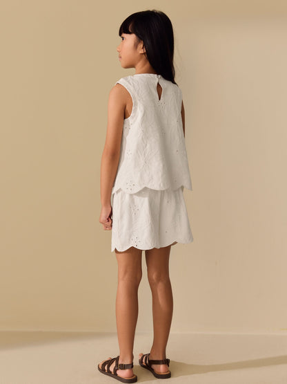 Dsiney Kidz - Ecru Broderie Vest and Shorts Set (3-16yrs) image 4