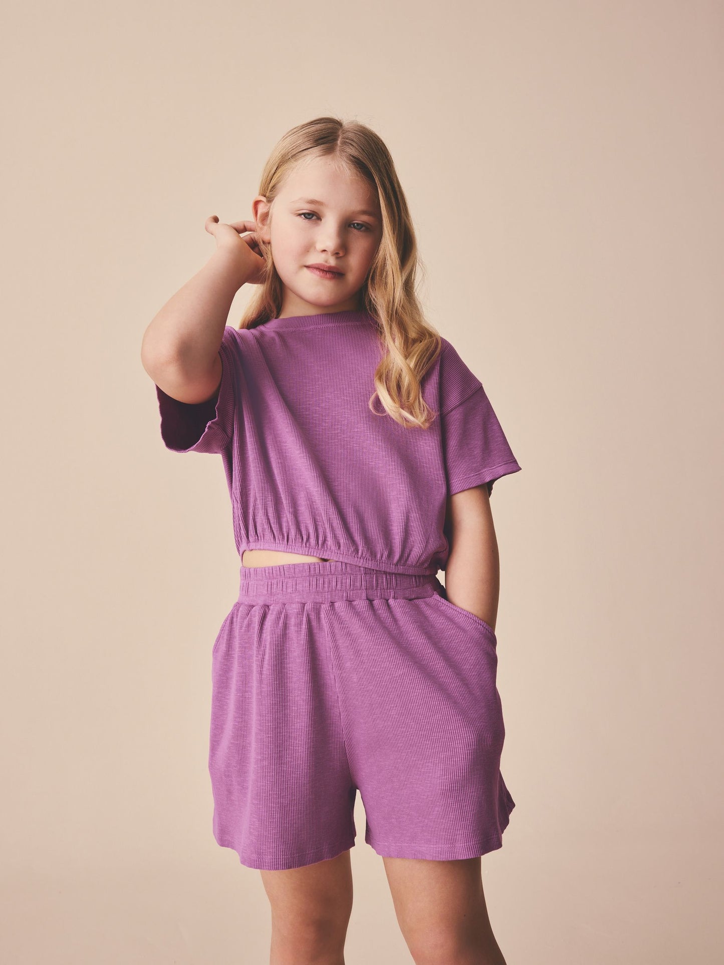 Dsiney Kidz - Purple Washed Ribbed Shorts Set (3-16yrs) image 2