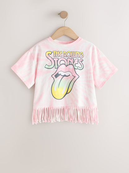 Dsiney Kidz - Pink Tie Dye Rolling Stones Fringe Band T-Shirt (3-16yrs) image 1