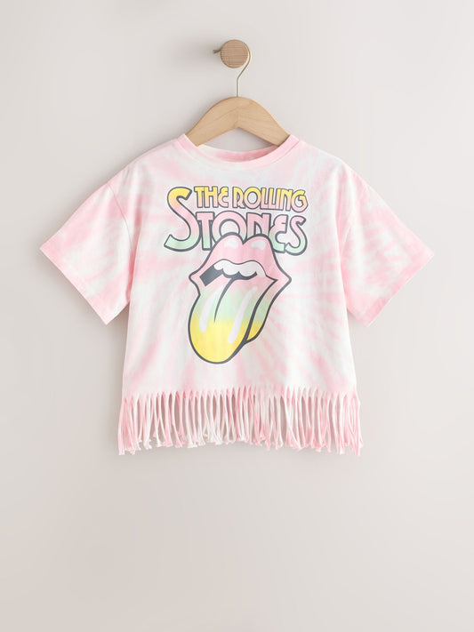 Dsiney Kidz - Pink Tie Dye Rolling Stones Fringe Band T-Shirt (3-16yrs) image 1