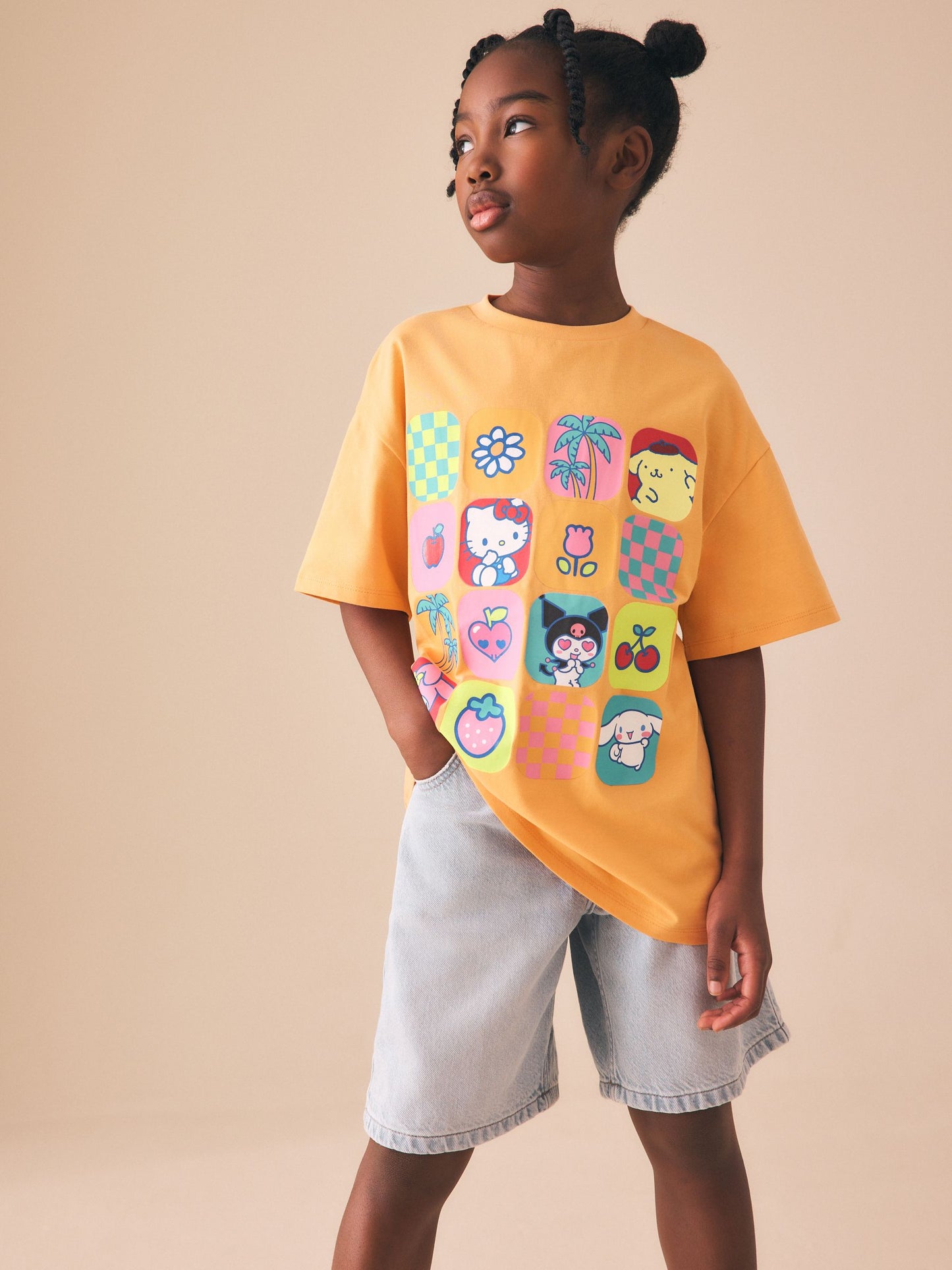 Dsiney Kidz - Orange Hello Kitty Oversized Graphic Print T-Shirt (3-16yrs) image 1