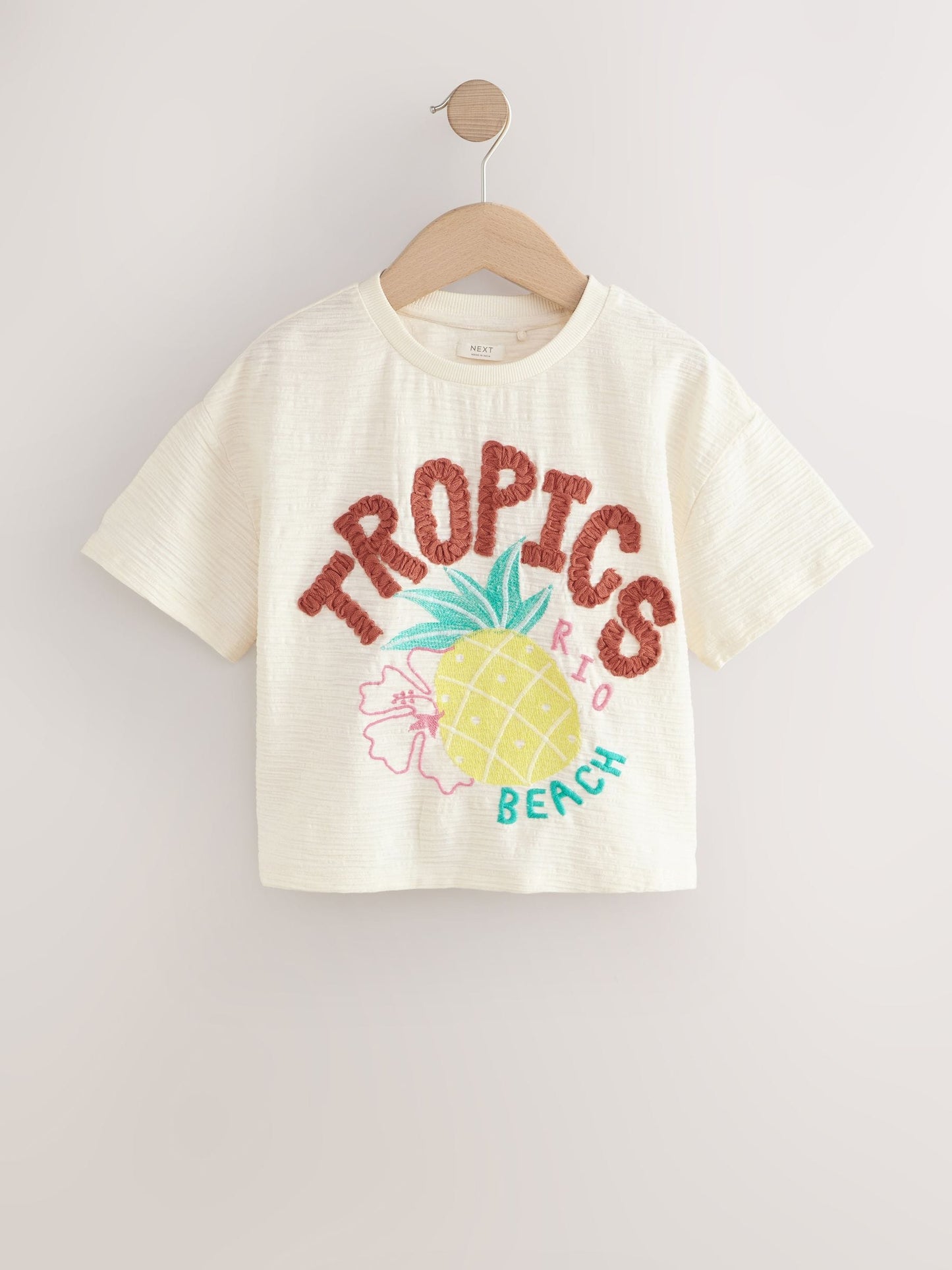 Dsiney Kidz - Ecru Tropics Embroidered Textured T-Shirt (3-16yrs) image 5