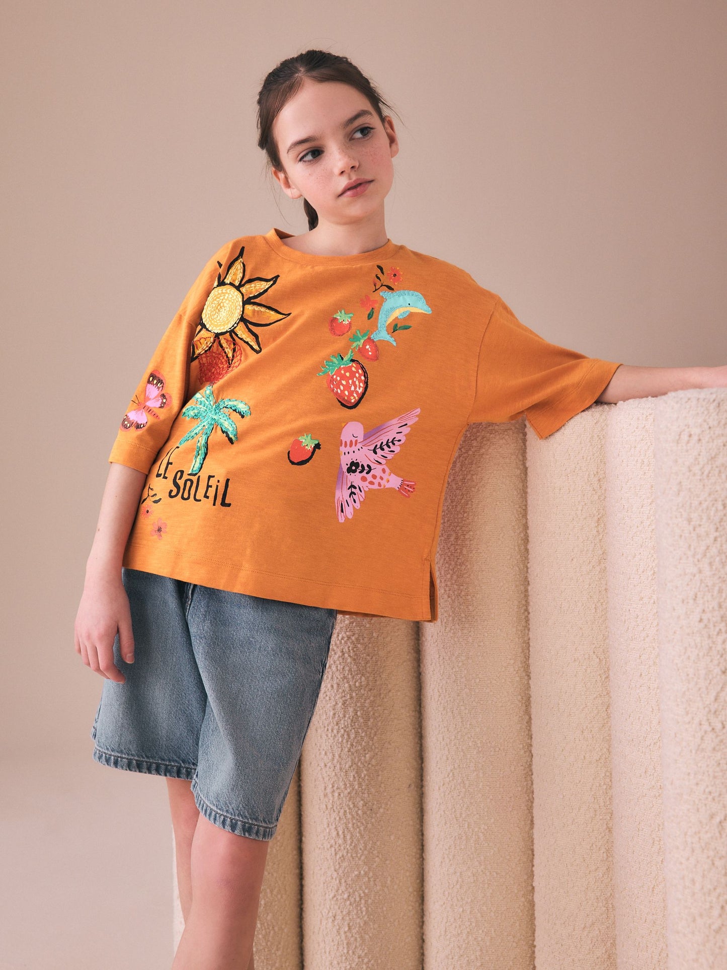Dsiney Kidz - Orange Soleil Embroidered Oversized Boxy T-Shirt (3-16yrs) image 2