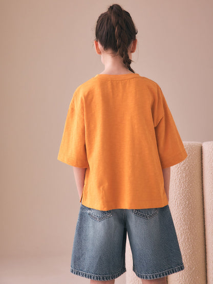 Dsiney Kidz - Orange Soleil Embroidered Oversized Boxy T-Shirt (3-16yrs) image 3