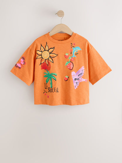 Dsiney Kidz - Orange Soleil Embroidered Oversized Boxy T-Shirt (3-16yrs) image 5