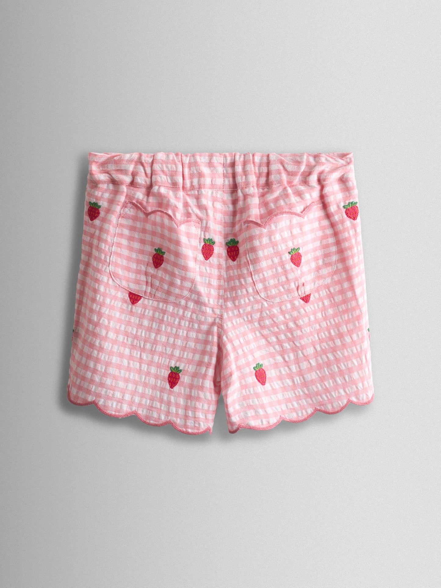 JoJo Maman Bébé Pink Strawberry Scallop Hem Embroidered Shorts image 2