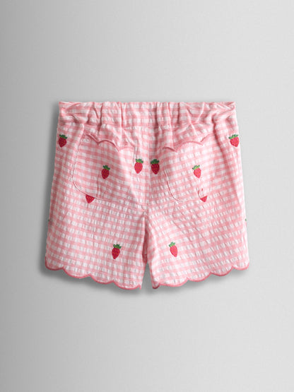 JoJo Maman Bébé Pink Strawberry Scallop Hem Embroidered Shorts image 2