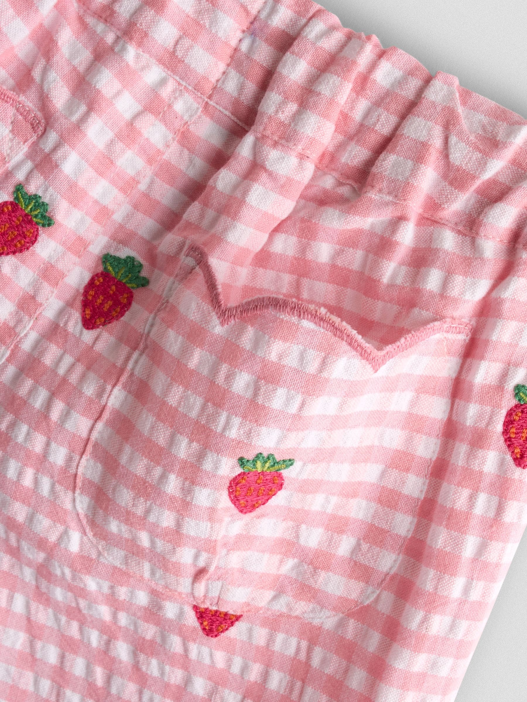 JoJo Maman Bébé Pink Strawberry Scallop Hem Embroidered Shorts image 4