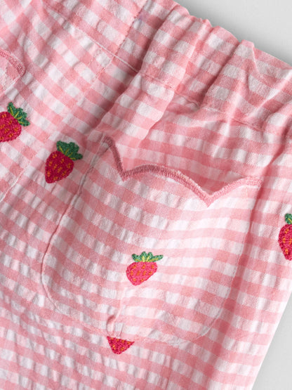 JoJo Maman Bébé Pink Strawberry Scallop Hem Embroidered Shorts image 4