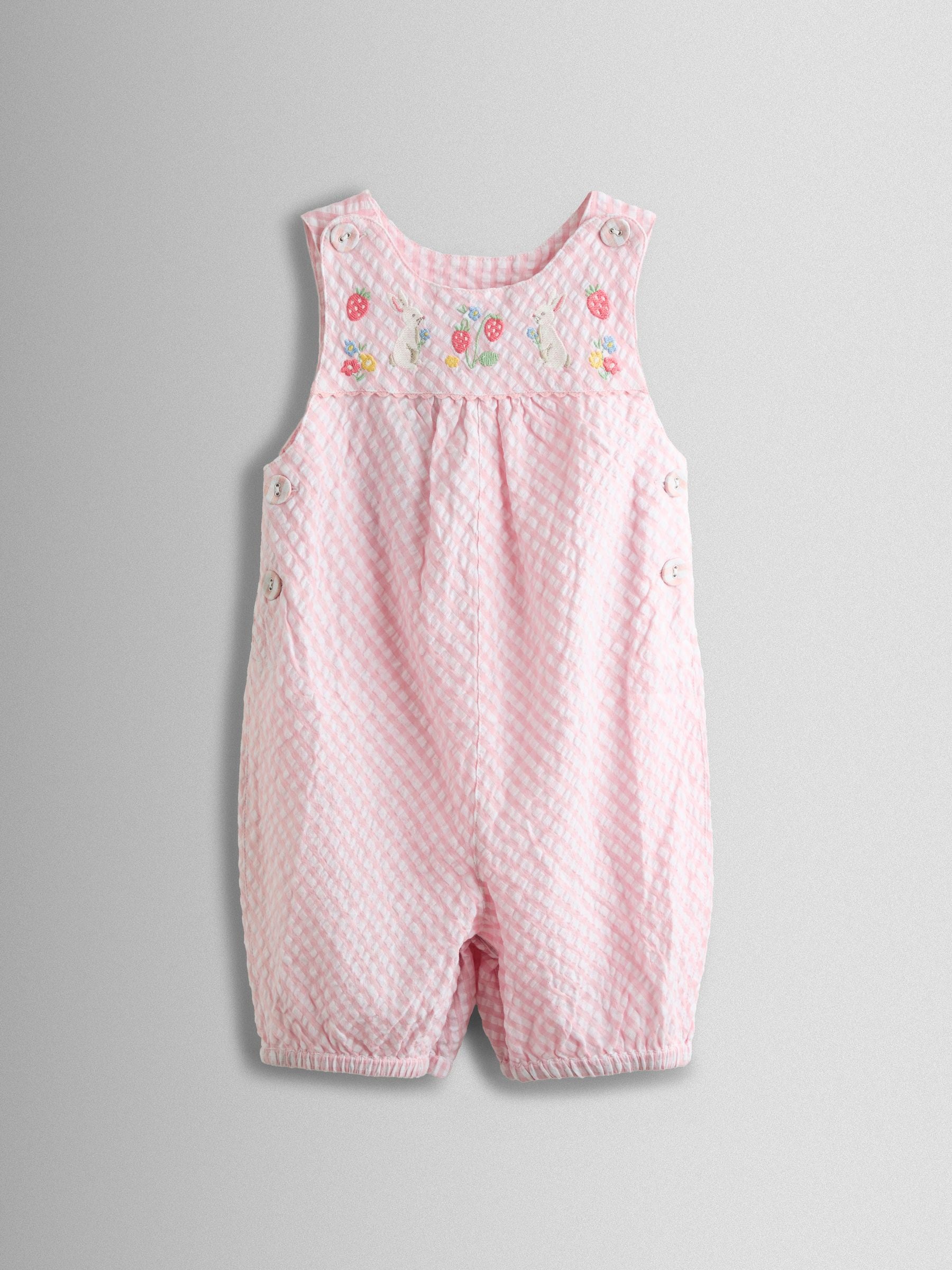 JoJo Maman Bébé Pink Bunny Embroidered Gingham Dungaree image 3