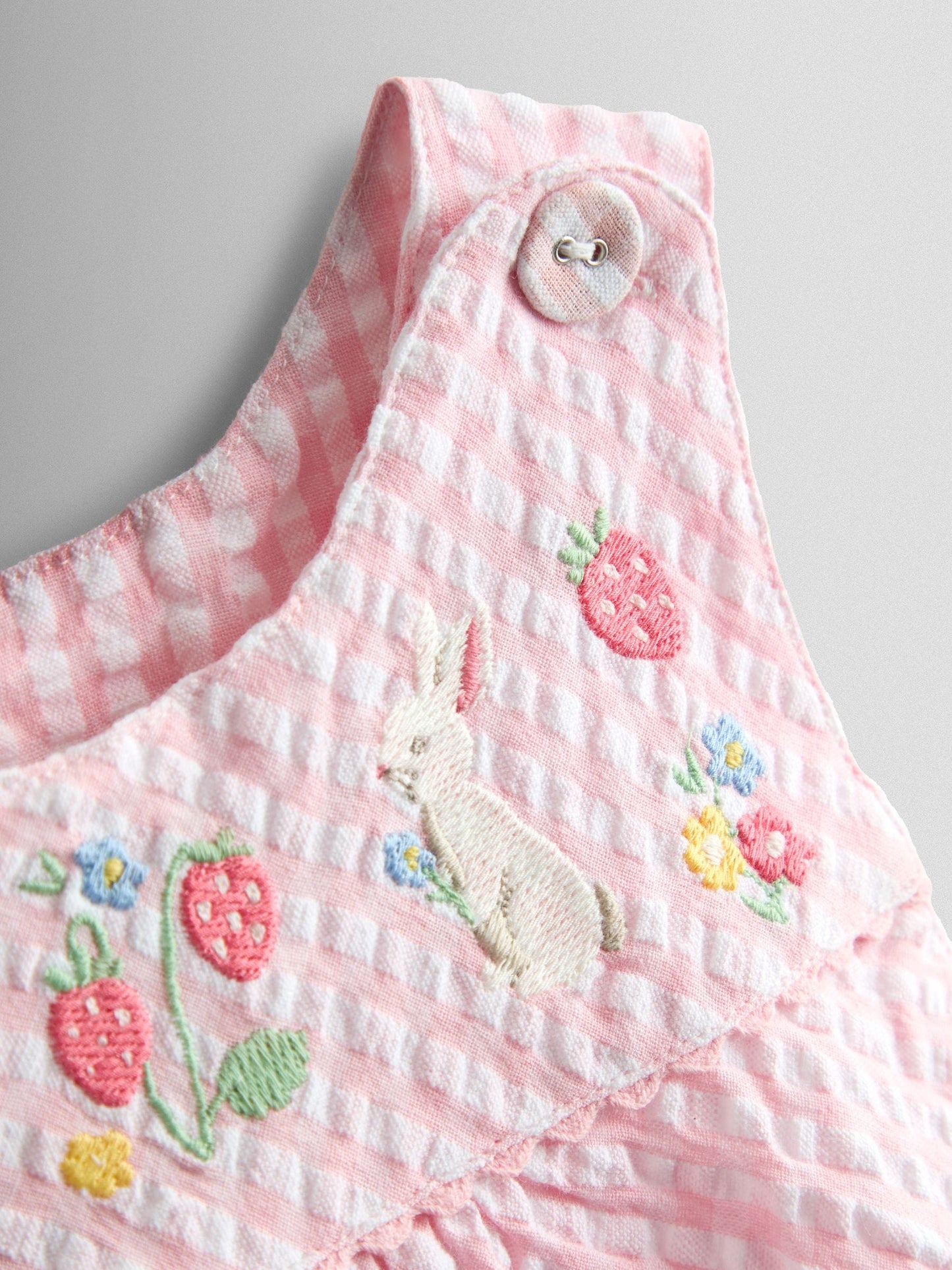 JoJo Maman Bébé Pink Bunny Embroidered Gingham Dungaree image 5