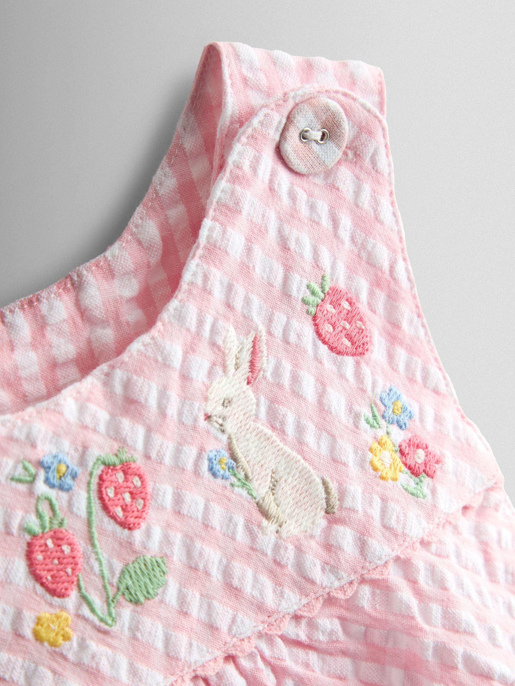 JoJo Maman Bébé Pink Bunny Embroidered Gingham Dungaree image 5