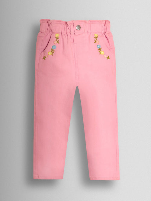 JoJo Maman Bébé Pink Floral Embroidered Twill Trousers image 1