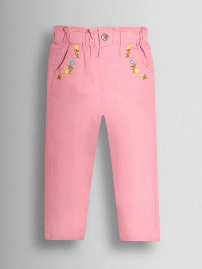 JoJo Maman Bébé Pink Floral Embroidered Twill Trousers image 1