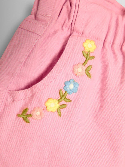 JoJo Maman Bébé Pink Floral Embroidered Twill Trousers image 3