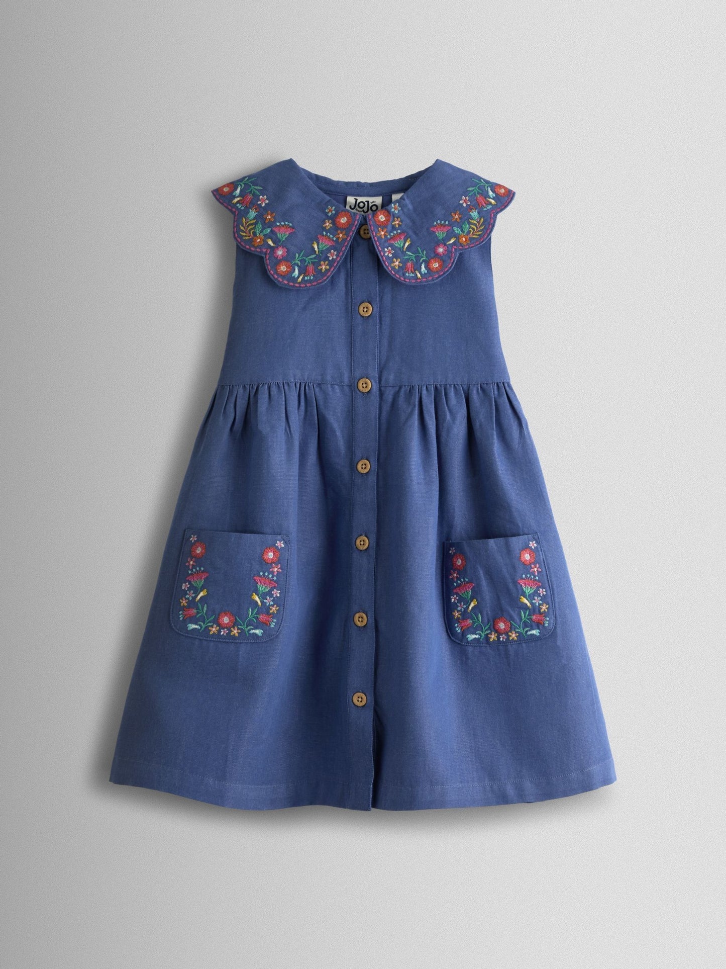 JoJo Maman Bébé Blue Collared Sleeveless Button Through Dress image 1