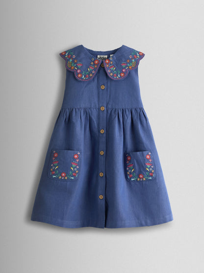 JoJo Maman Bébé Blue Collared Sleeveless Button Through Dress image 1