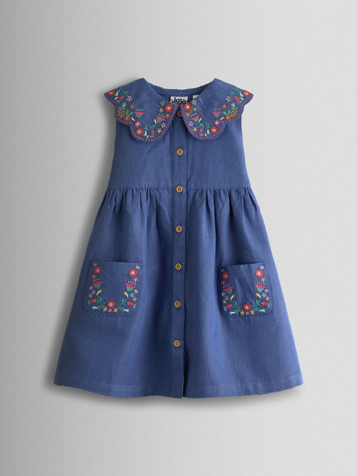 JoJo Maman Bébé Blue Collared Sleeveless Button Through Dress image 1