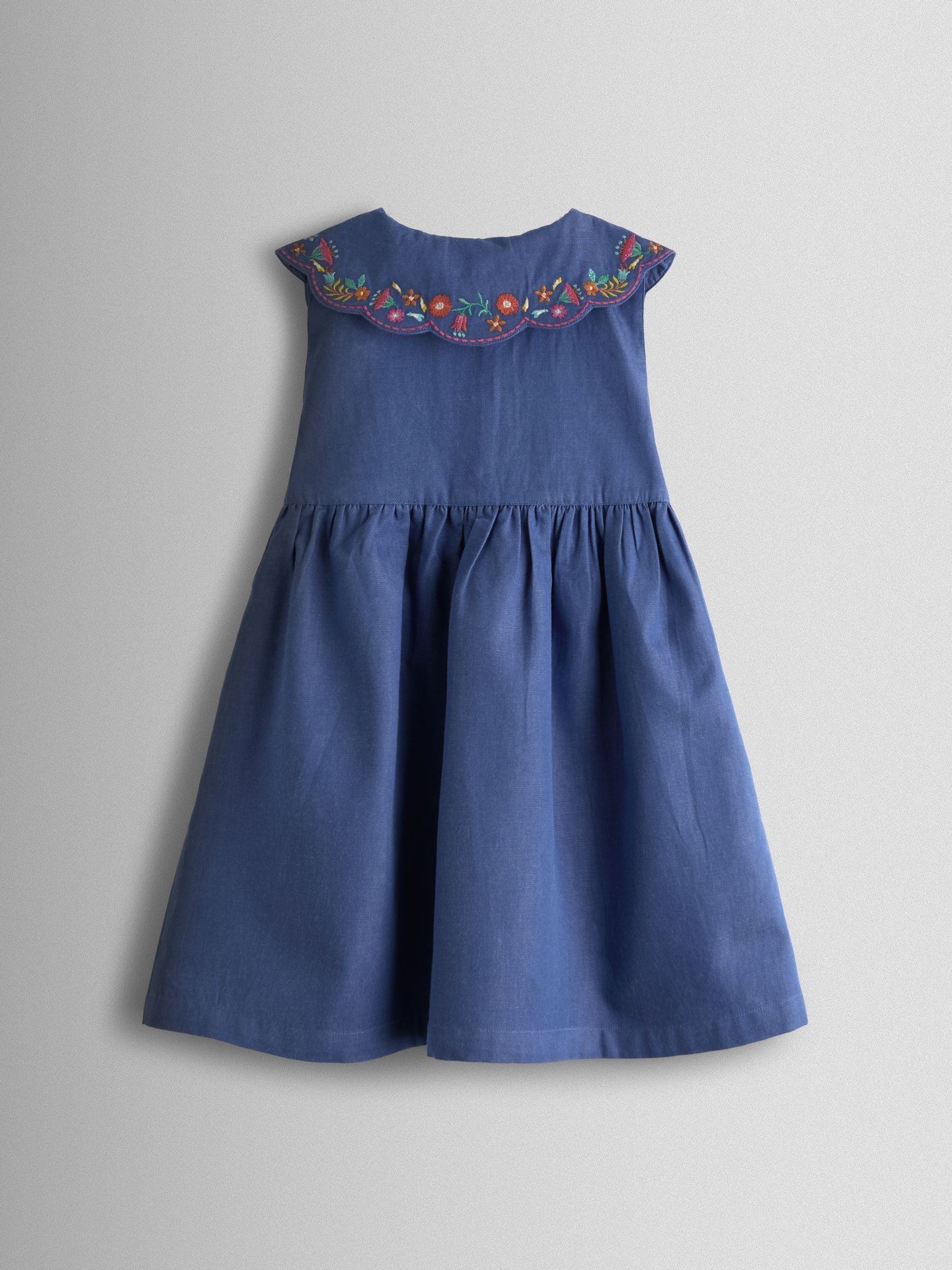 JoJo Maman Bébé Blue Collared Sleeveless Button Through Dress image 2