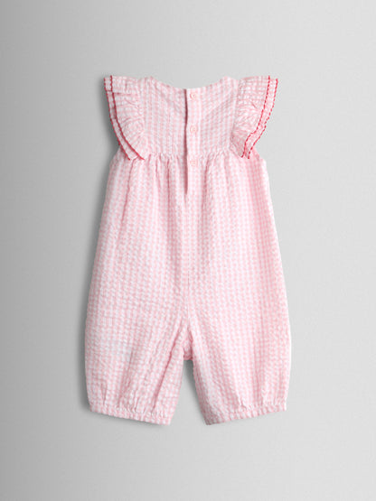 JoJo Maman Bébé Pink Strawberry Frill Shoulder Appliqué Pocket Romper image 2