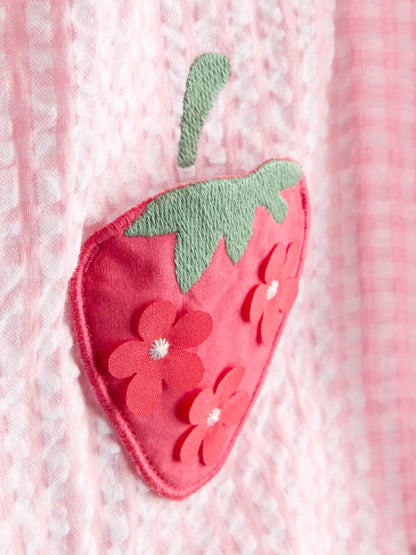 JoJo Maman Bébé Pink Strawberry Frill Shoulder Appliqué Pocket Romper image 3