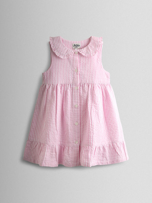 JoJo Maman Bébé Pink Collared Sleeveless Button Through Dress image 1