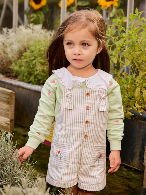 JoJo Maman Bébé Green Floral Embroidered Stripe Dungaree image 1