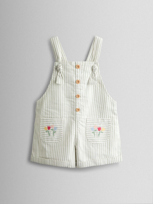 JoJo Maman Bébé Green Floral Embroidered Stripe Dungaree image 2