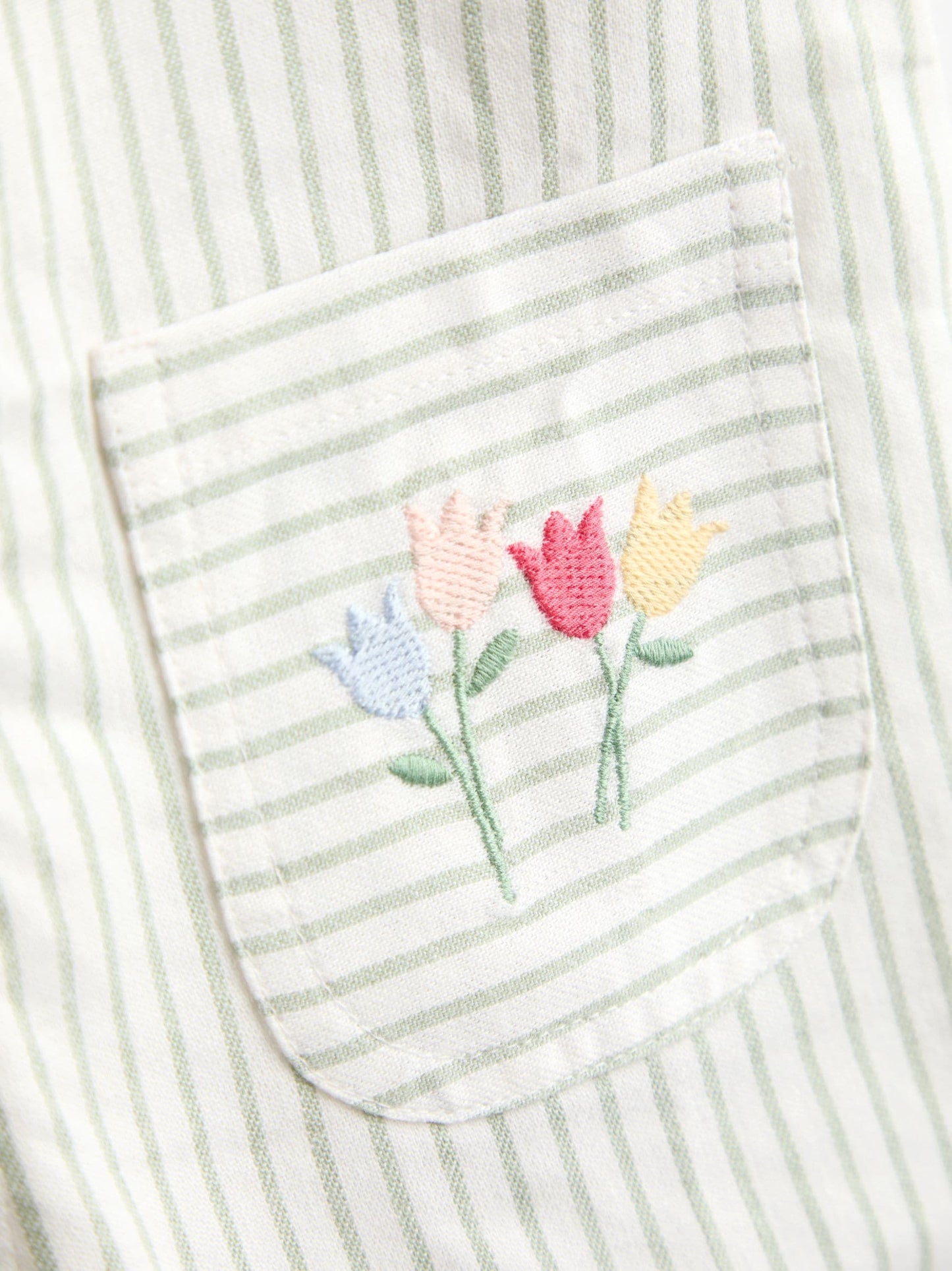 JoJo Maman Bébé Green Floral Embroidered Stripe Dungaree image 4