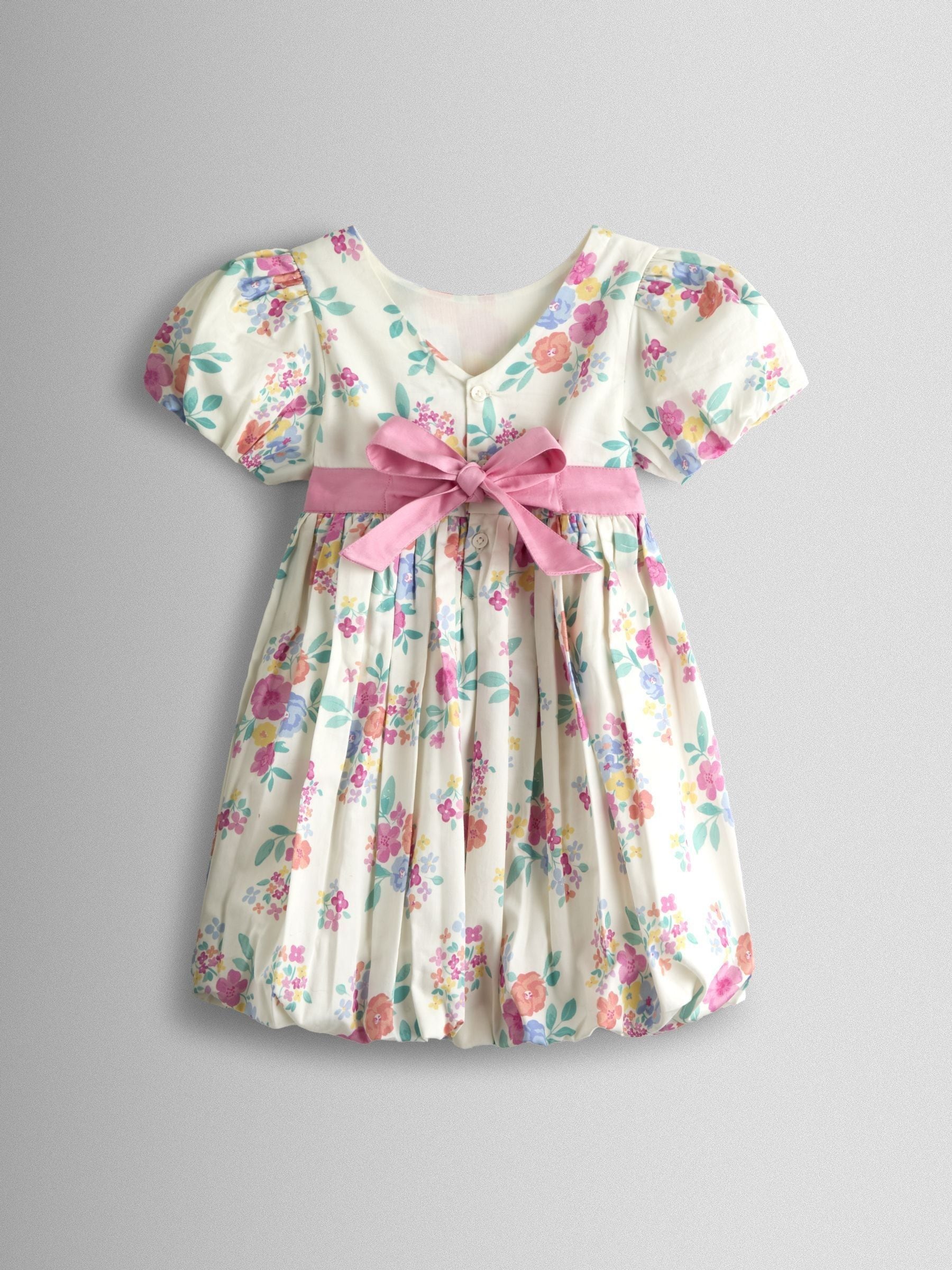 JoJo Maman Bébé Cream Floral Bubble Hem Party Dress image 2