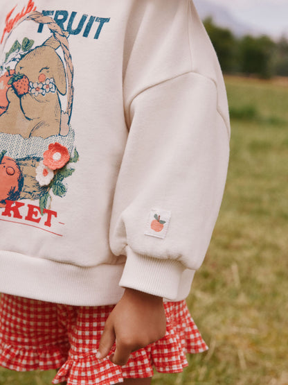 Cream Gingham Fruit Market Crew Neck Sweatshirt & Shorts Set (3mths-7yrs) image 3