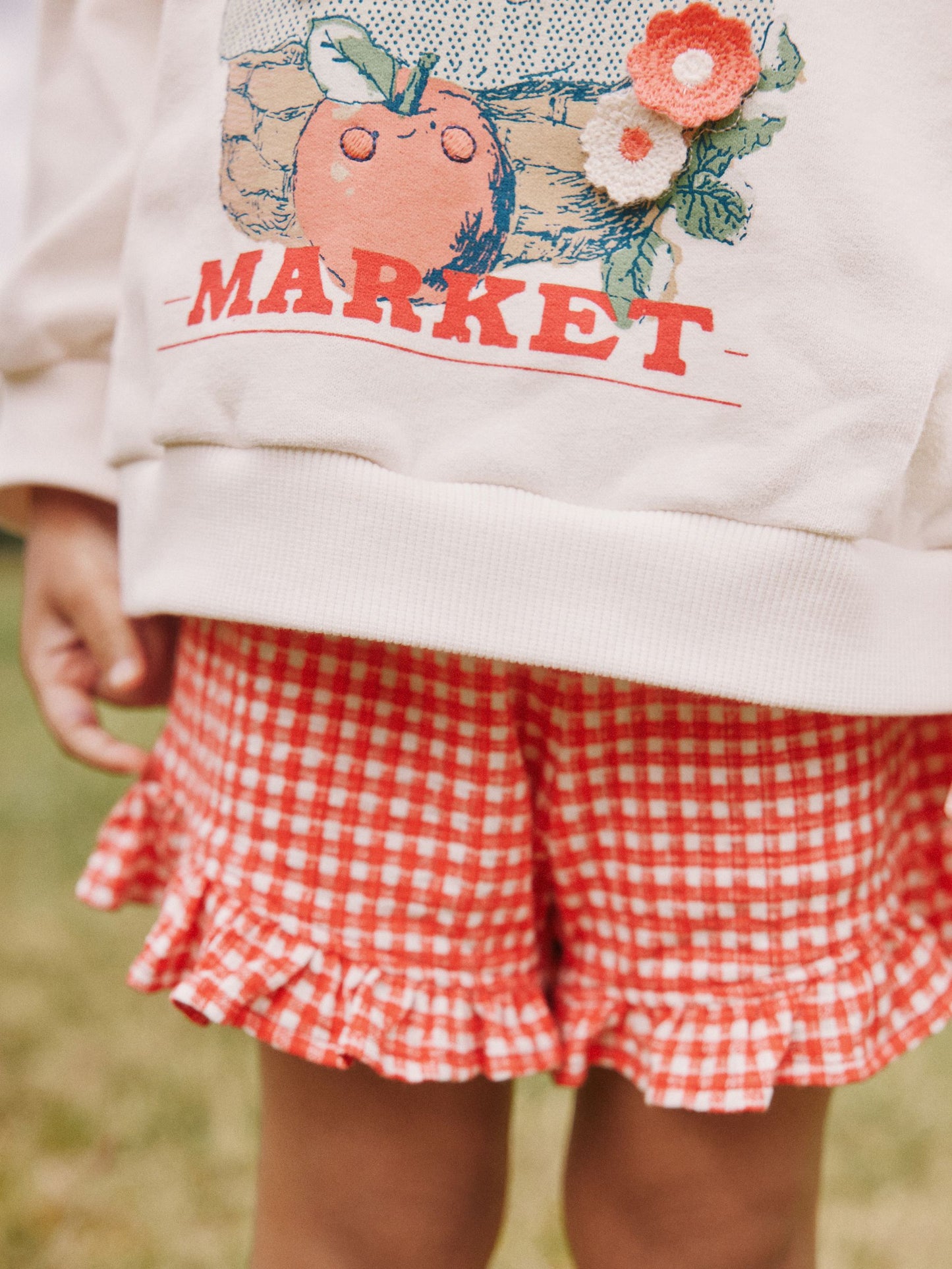 Cream Gingham Fruit Market Crew Neck Sweatshirt & Shorts Set (3mths-7yrs) image 4