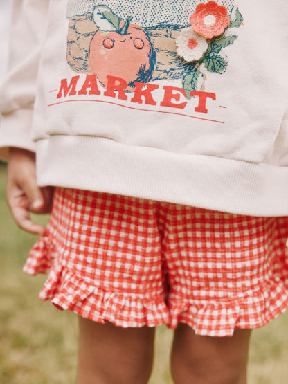 Cream Gingham Fruit Market Crew Neck Sweatshirt & Shorts Set (3mths-7yrs) image 4
