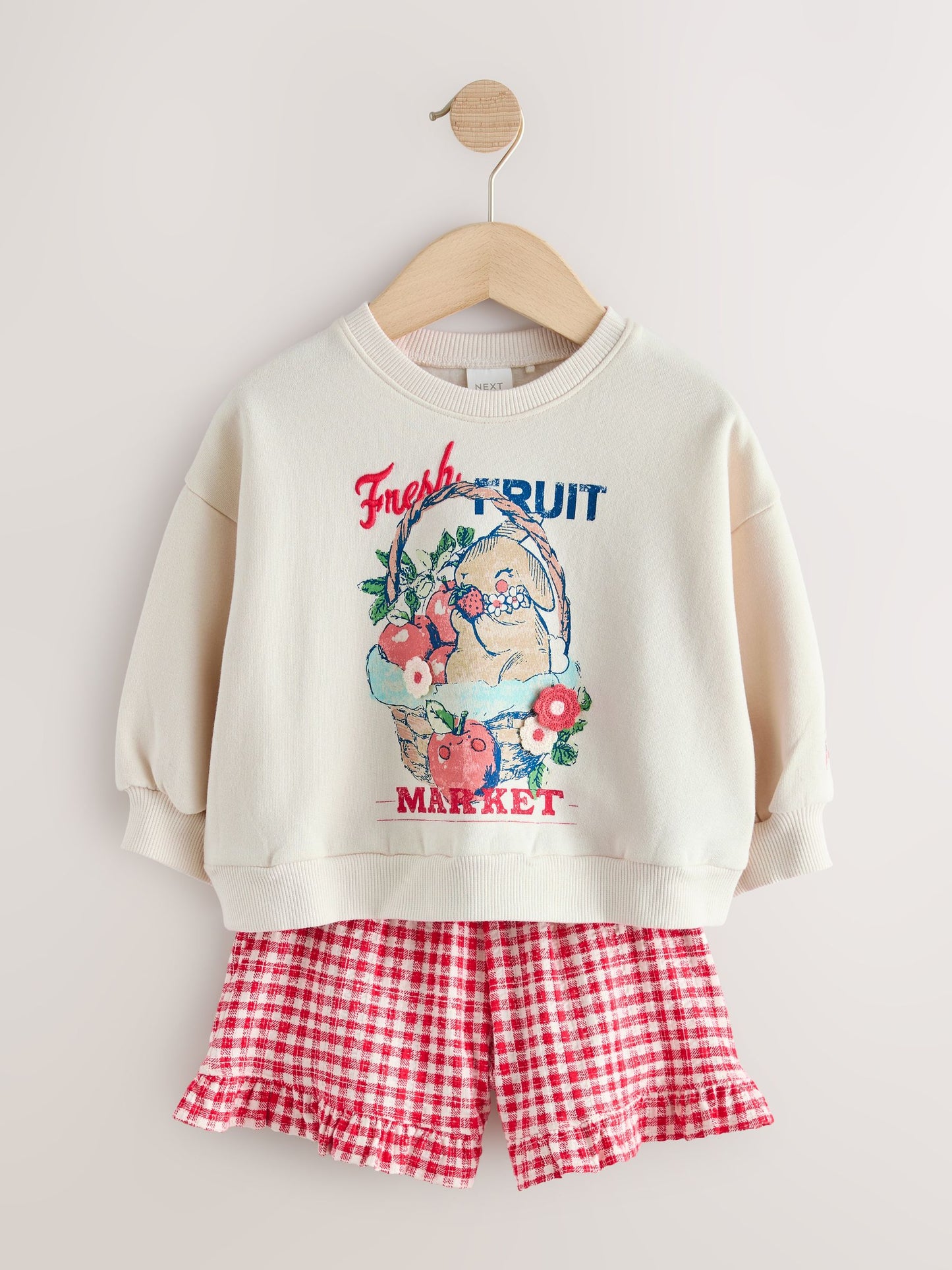Cream Gingham Fruit Market Crew Neck Sweatshirt & Shorts Set (3mths-7yrs) image 5
