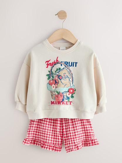 Cream Gingham Fruit Market Crew Neck Sweatshirt & Shorts Set (3mths-7yrs) image 5