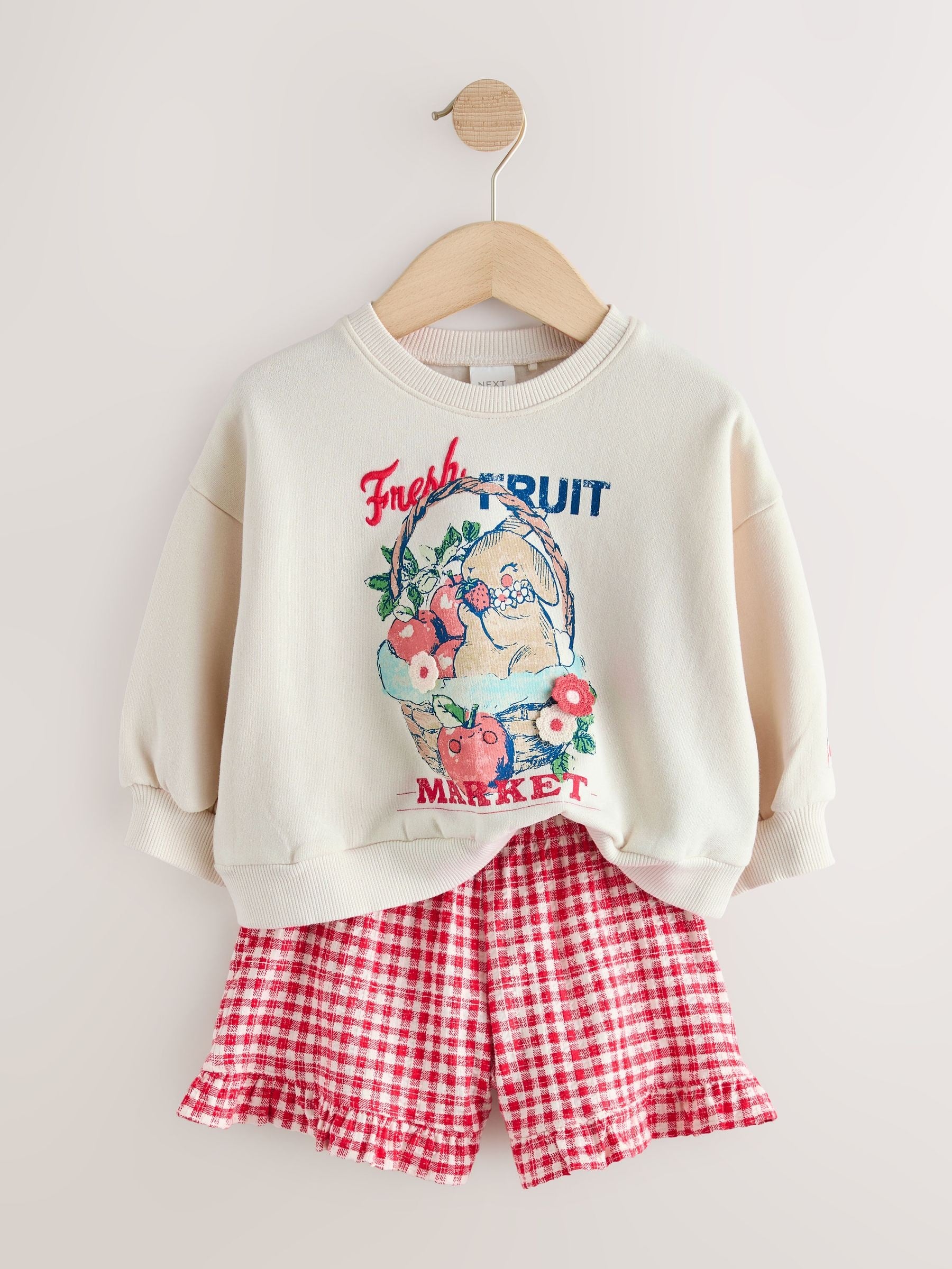 Cream Gingham Fruit Market Crew Neck Sweatshirt & Shorts Set (3mths-7yrs) image 6