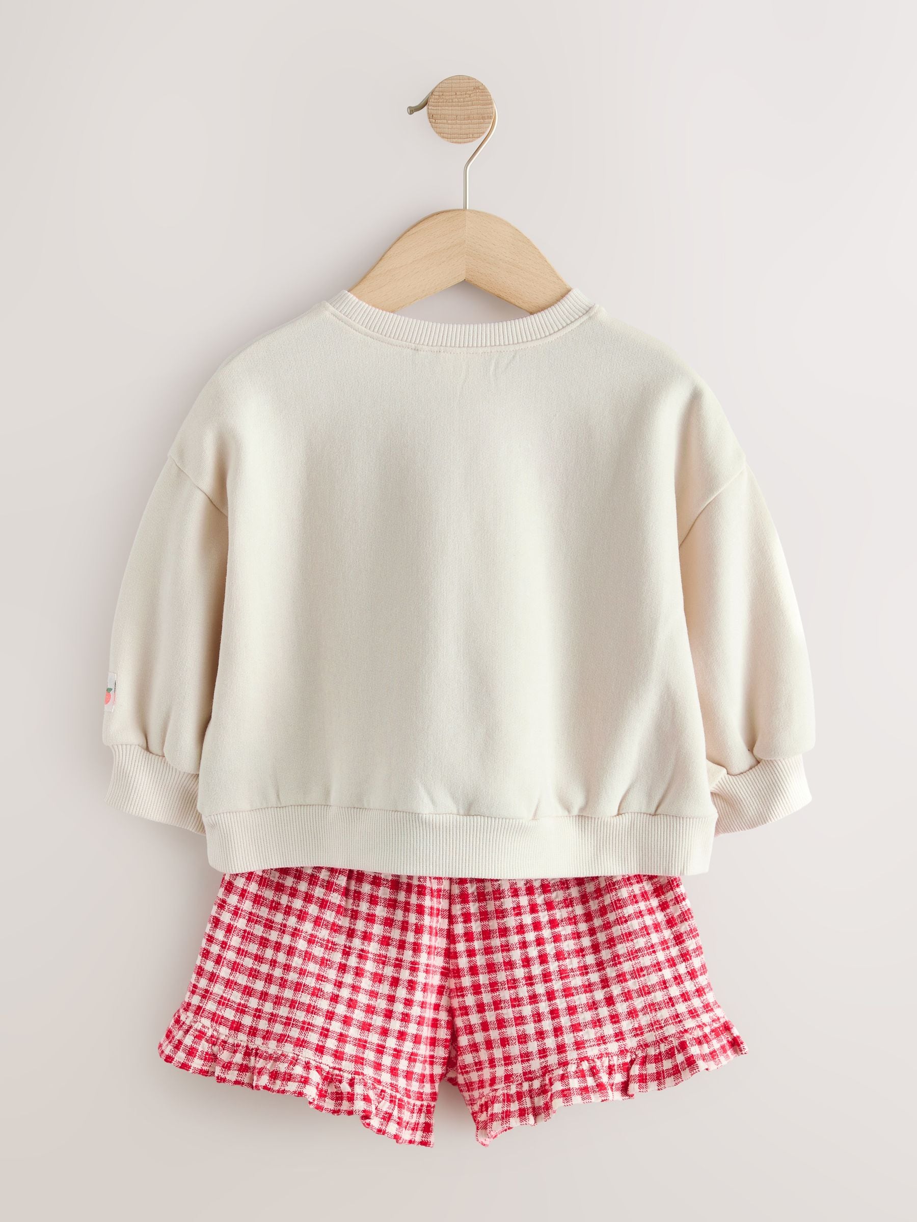 Cream Gingham Fruit Market Crew Neck Sweatshirt & Shorts Set (3mths-7yrs) image 7