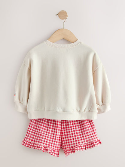 Cream Gingham Fruit Market Crew Neck Sweatshirt & Shorts Set (3mths-7yrs) image 7