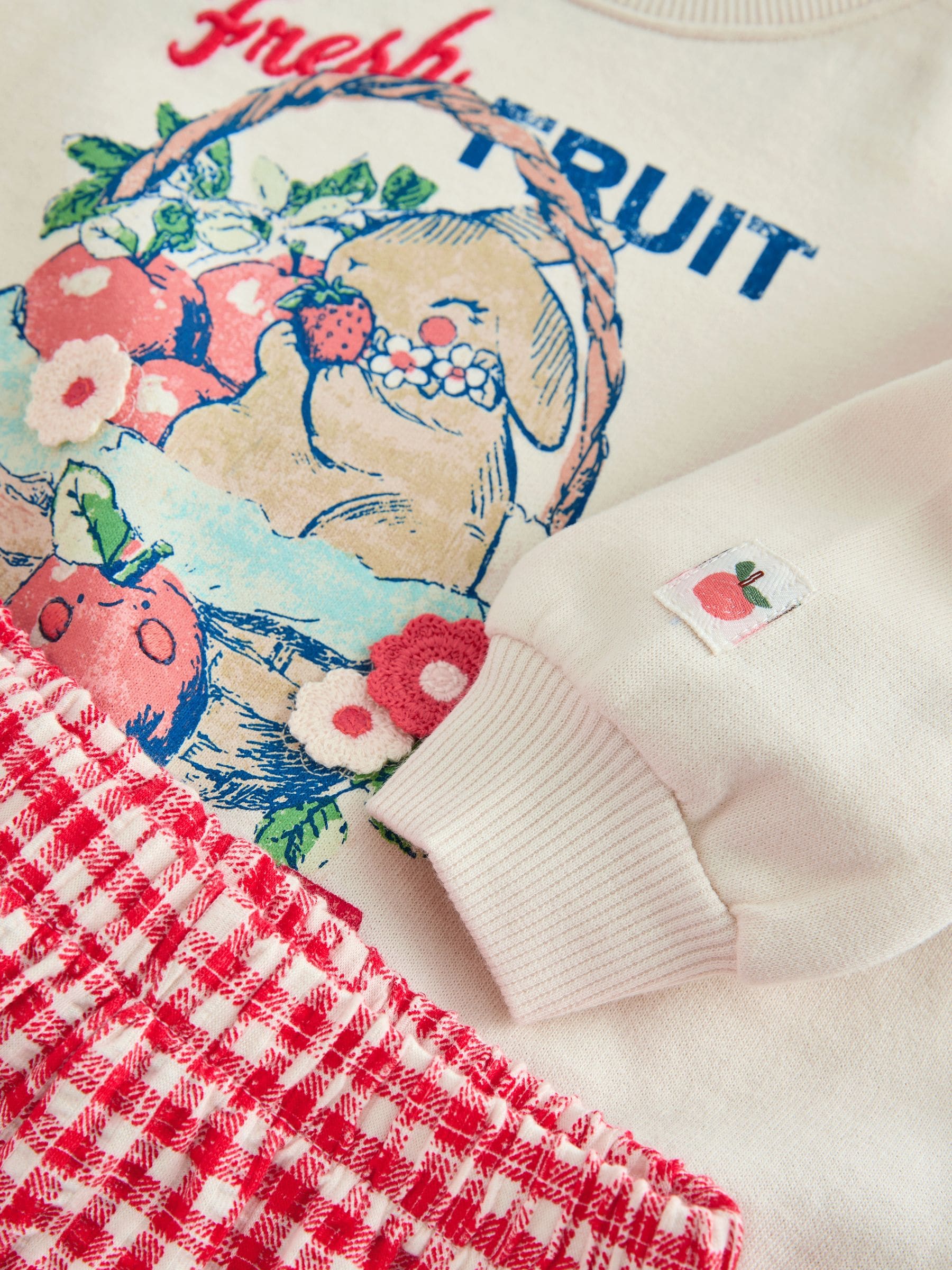 Cream Gingham Fruit Market Crew Neck Sweatshirt & Shorts Set (3mths-7yrs) image 9
