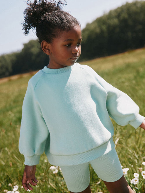 Aqua Blue Sweatshirt & Cycle Shorts Set (3mths-7yrs) image 1