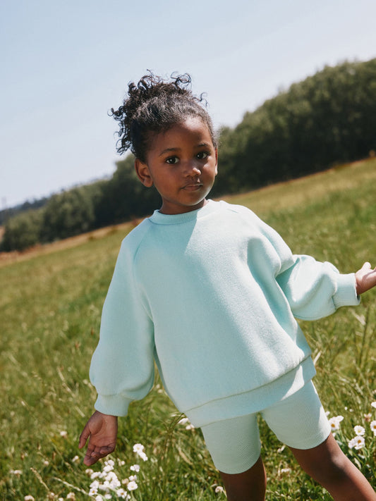 Aqua Blue Sweatshirt & Cycle Shorts Set (3mths-7yrs) image 3