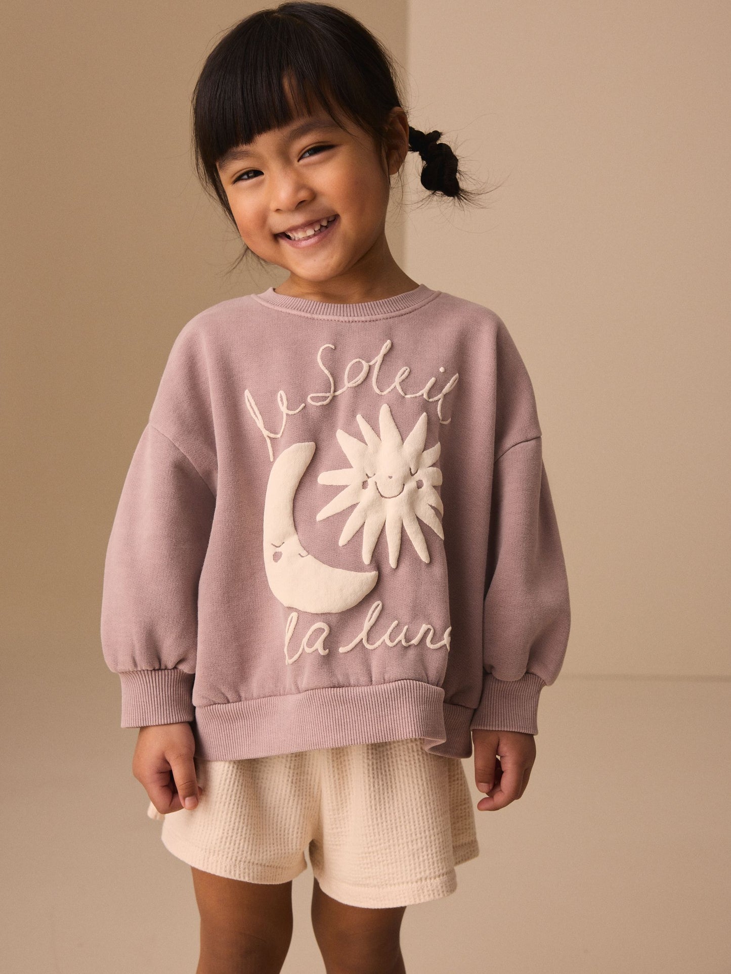 Brown Moon & Sun Crew Neck Sweatshirt & Shorts Set (3mths-7yrs) image 3