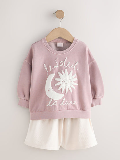 Brown Moon & Sun Crew Neck Sweatshirt & Shorts Set (3mths-7yrs) image 5
