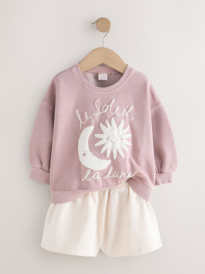 Brown Moon & Sun Crew Neck Sweatshirt & Shorts Set (3mths-7yrs) image 6