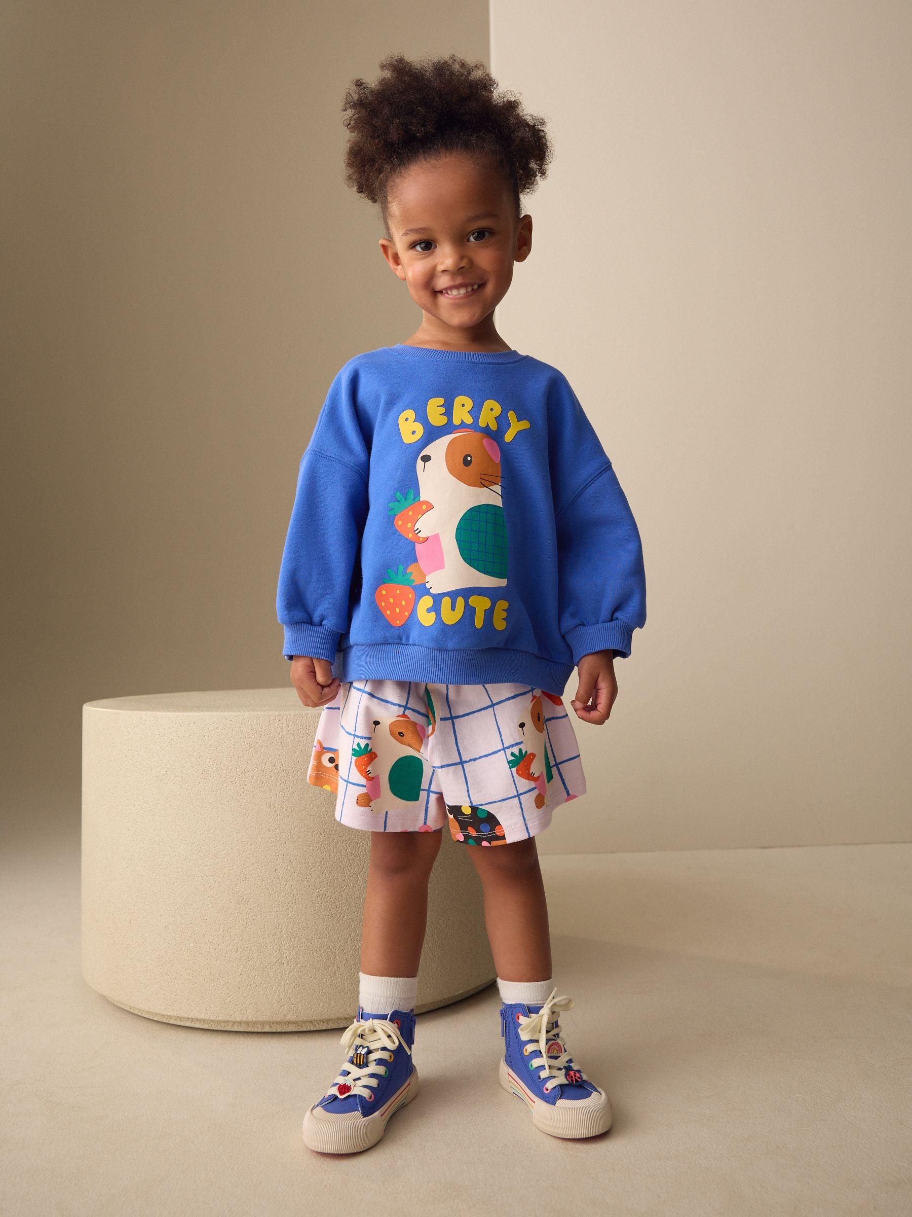 Cobalt Blue Guinea Pig Crew Neck Sweatshirt & Shorts Set (3mths-7yrs) image 1