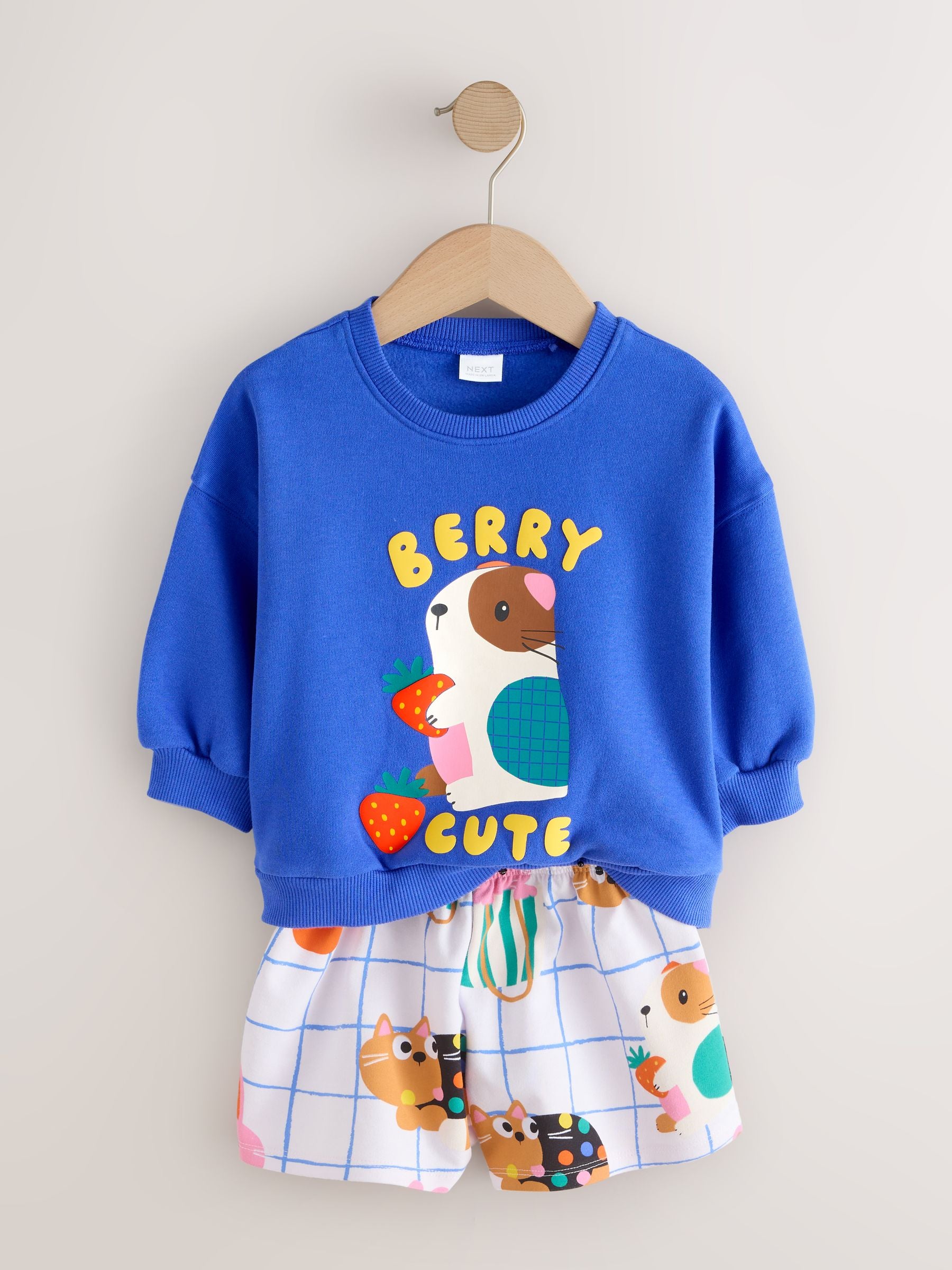 Cobalt Blue Guinea Pig Crew Neck Sweatshirt & Shorts Set (3mths-7yrs) image 8