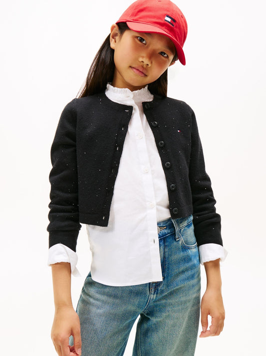 Tommy Hilfiger Black Sequin Rib-Knit Slim Cardigan - image 1