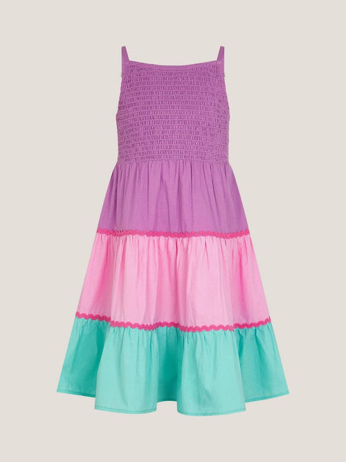 Monsoon Pink Sleeveless Smocked Colourblock Dress image 1