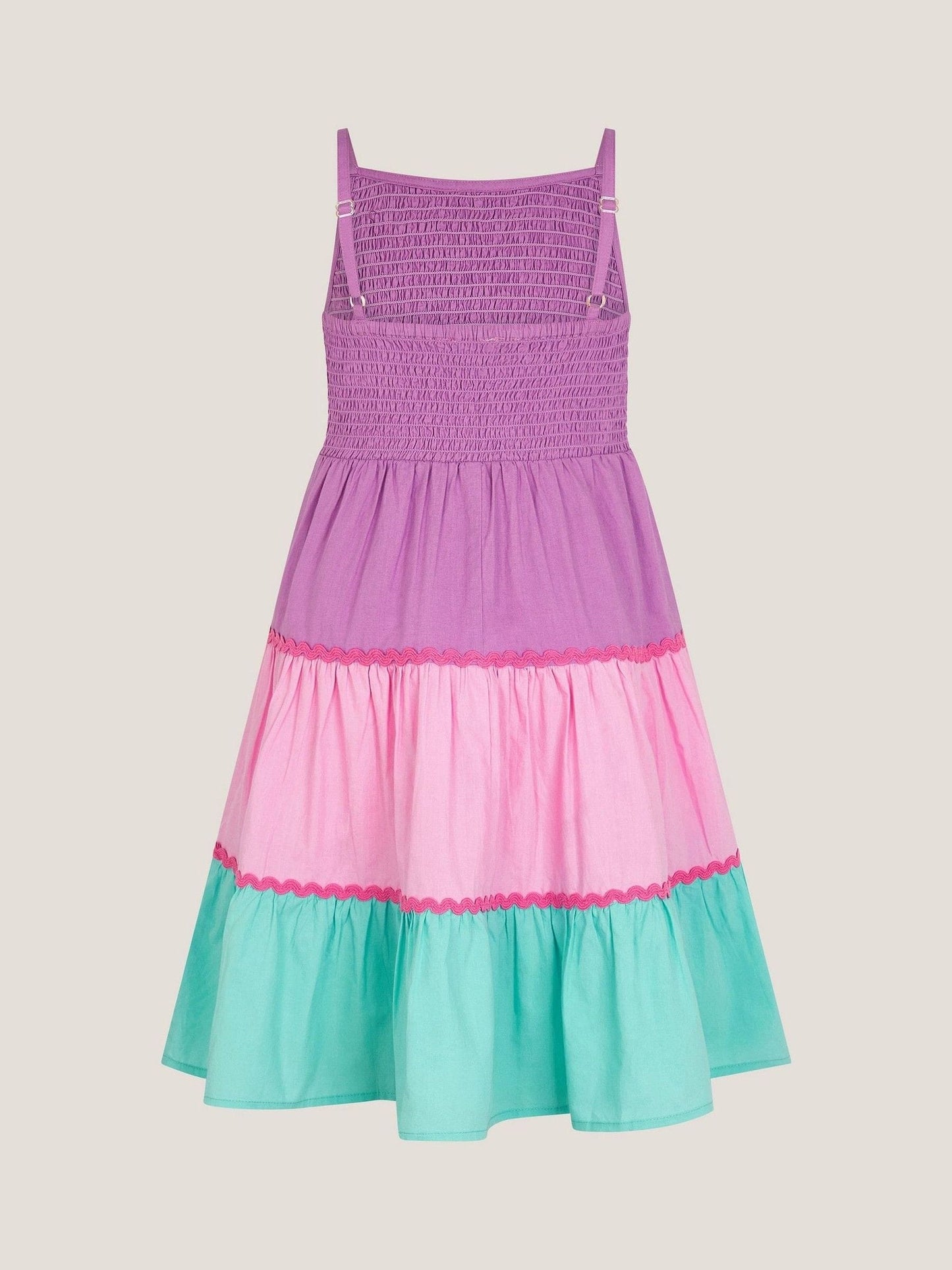 Monsoon Pink Sleeveless Smocked Colourblock Dress image 2