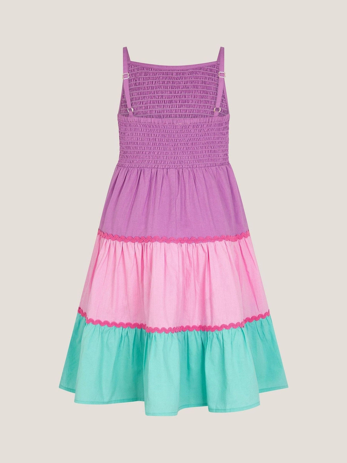 Monsoon Pink Sleeveless Smocked Colourblock Dress image 2